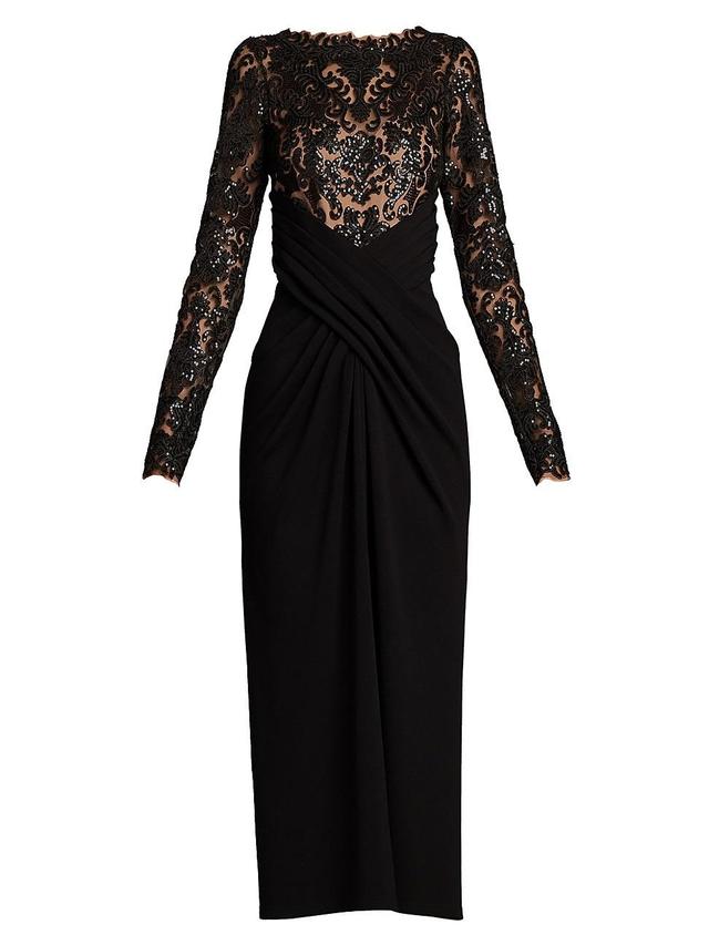 Womens Sequined Lace Crepe Midi-Dress Product Image