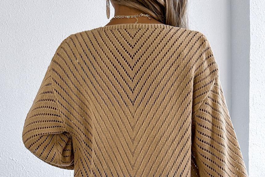 Plain Perforated Open Front Cardigan Product Image