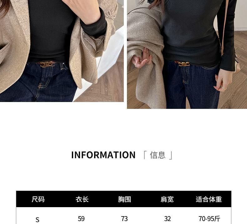 Long-Sleeve Mock Neck Plain Fleece-Lined Tee Product Image