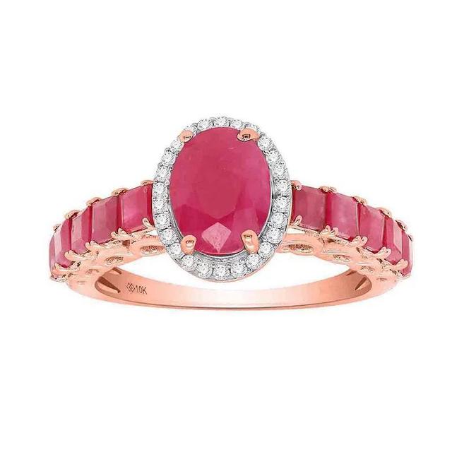 10k Rose Gold Ruby 1/8 Carat T.W. Diamond Halo Ring, Womens 10kr Red Product Image