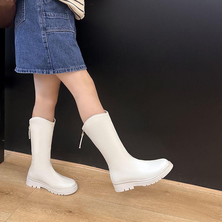 Platform Plain Zip-Up Faux Leather Tall Boots Product Image