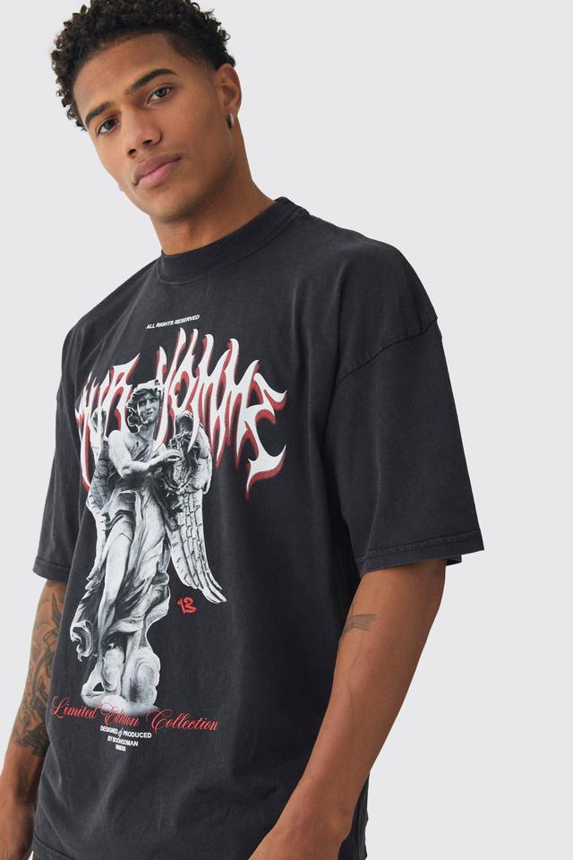 Oversized Wash Gothic Renaissance Print T-Shirt | boohooMAN USA Product Image