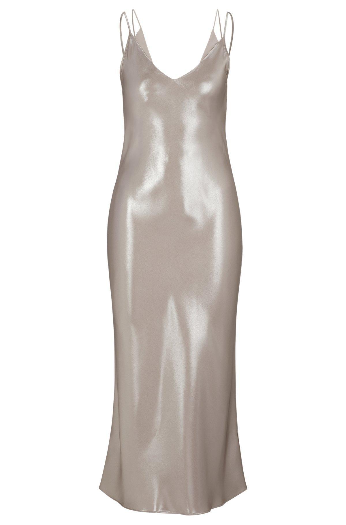 Evening dress in liquid-soft fabric with layered neckline Product Image