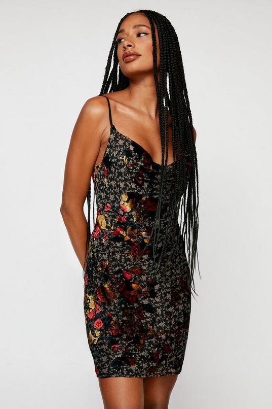 Floral Devore Cowl Neck Slip Dress Product Image