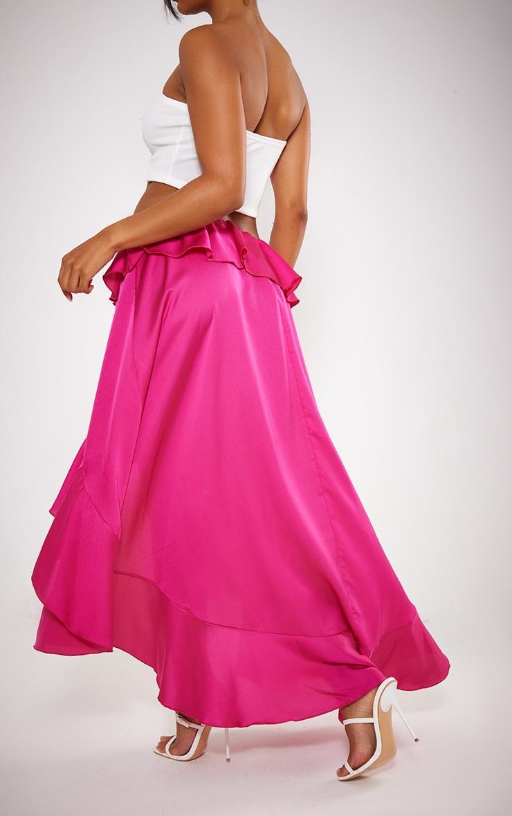 Hot Pink Satin Waterfall Front Maxi Skirt Product Image