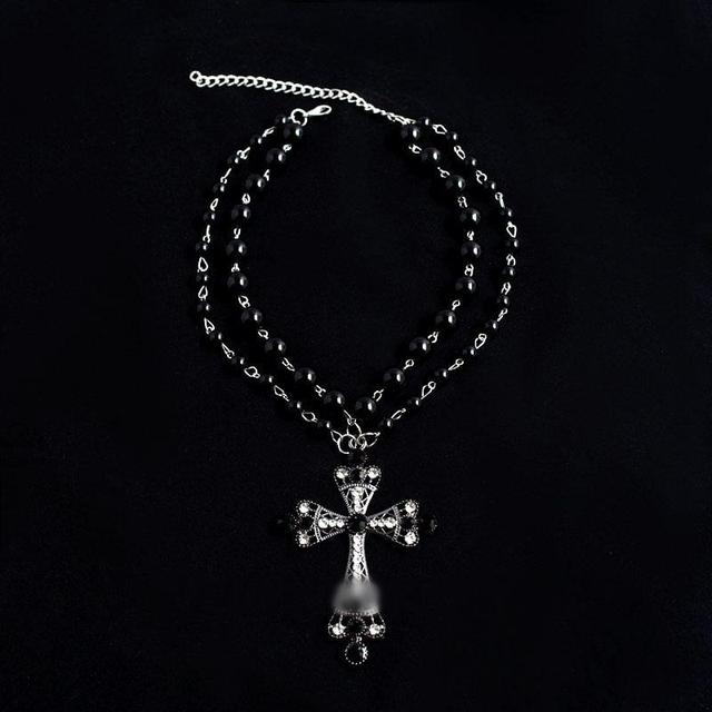 Cross Pendant Layered Bead Alloy Choker Product Image