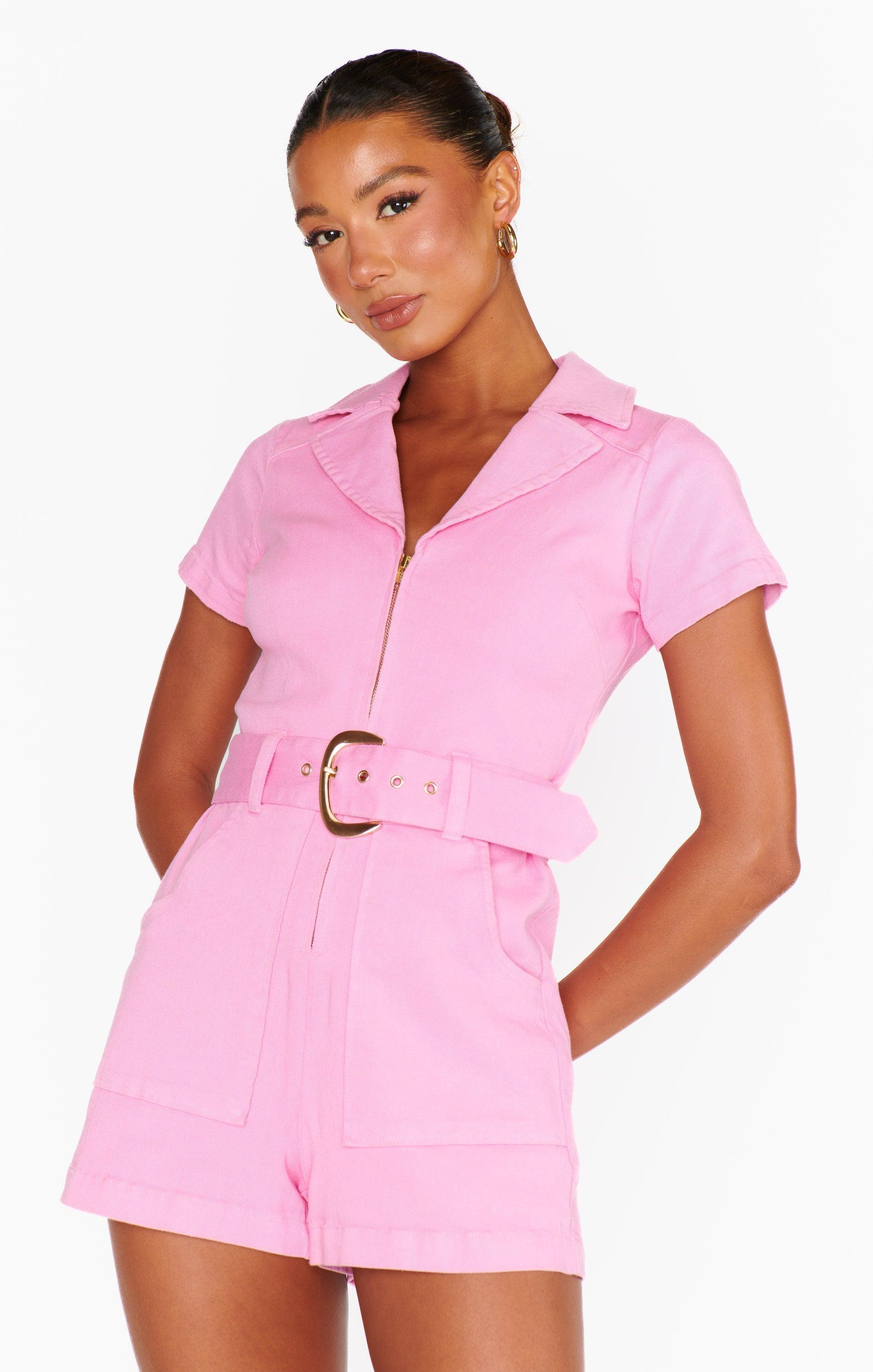 Outlaw Romper ~ Bubblegum Pink Denim Product Image