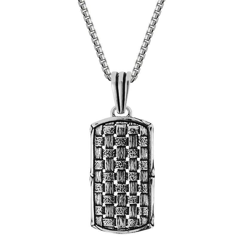 Menster Mens Sterling Silver Oxidized Weave Tag Pendant Necklace Product Image