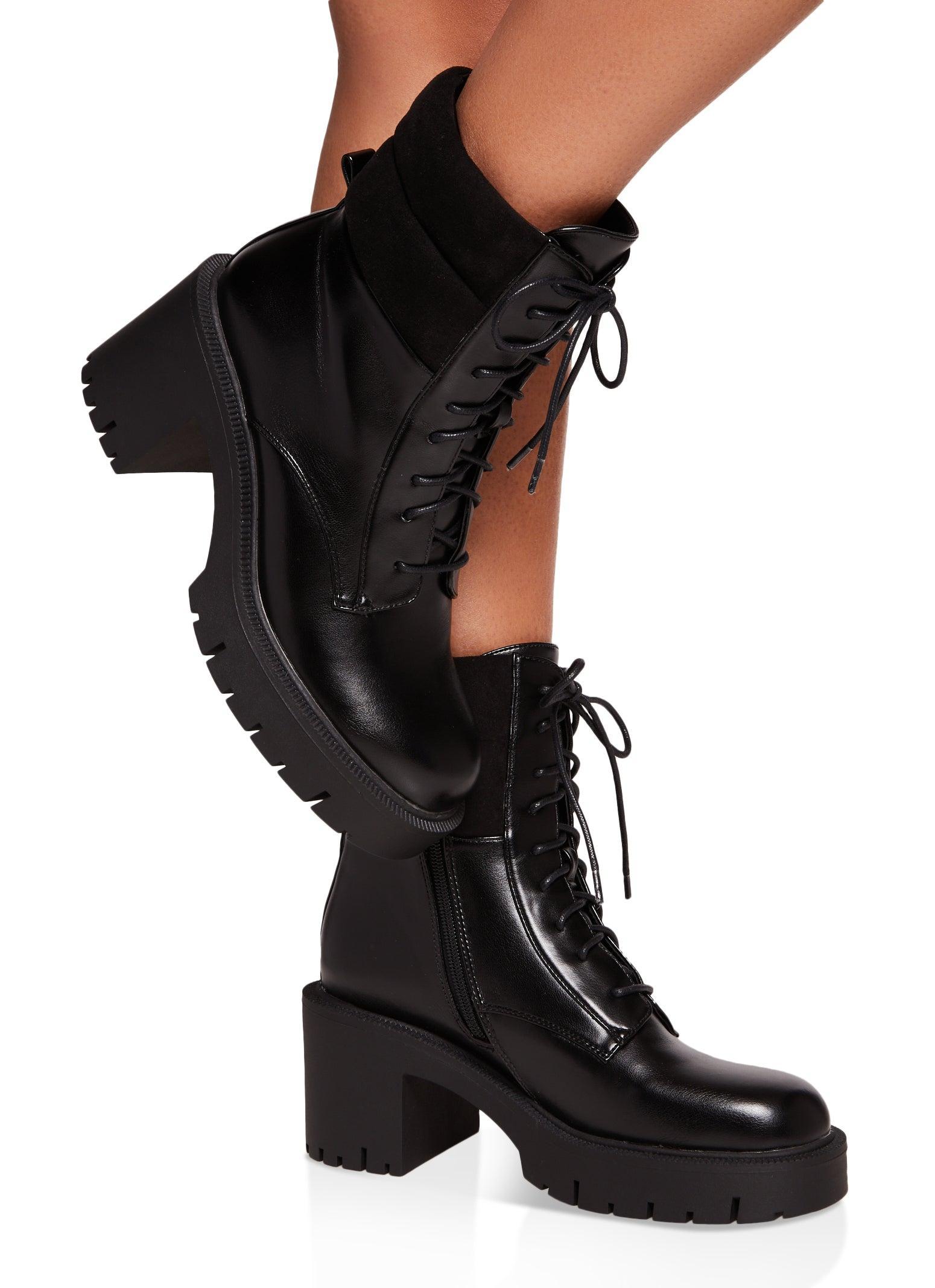 Womens Lace Up Lug Sole Chunky Heel Combat Boots Product Image