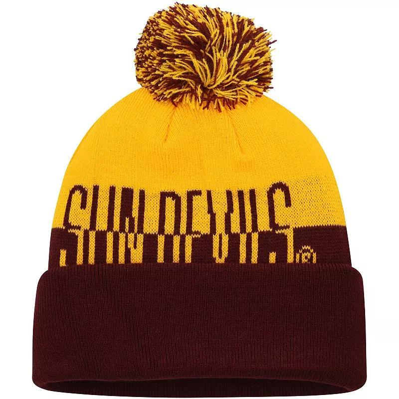 Mens adidas Maroon/Gold Arizona State Sun Devils Colorblock Cuffed Knit Hat with Pom Product Image