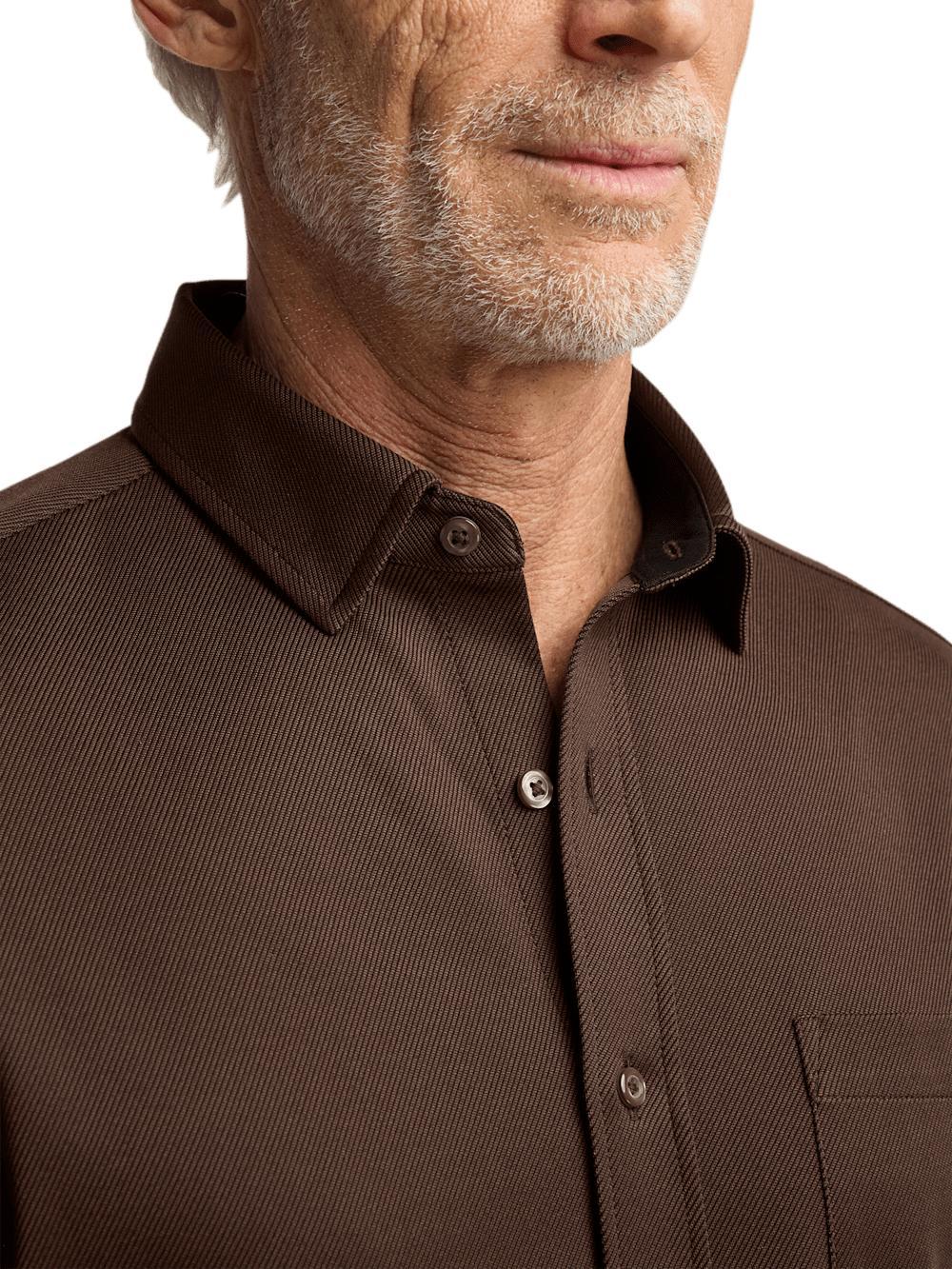 Cotton Blend Button Front Polo - Brown Product Image