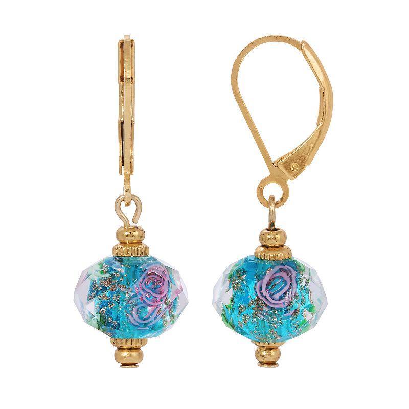 1928 Gold Tone Clear Crystal Rose Bead Drop Earrings, Womens, Blue Product Image