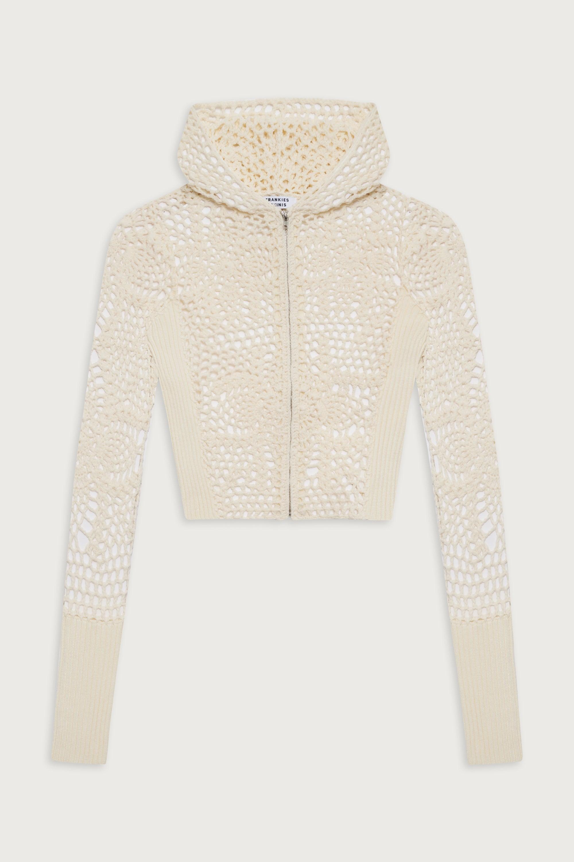 Lyla Crochet Zip Up Hoodie - White Product Image