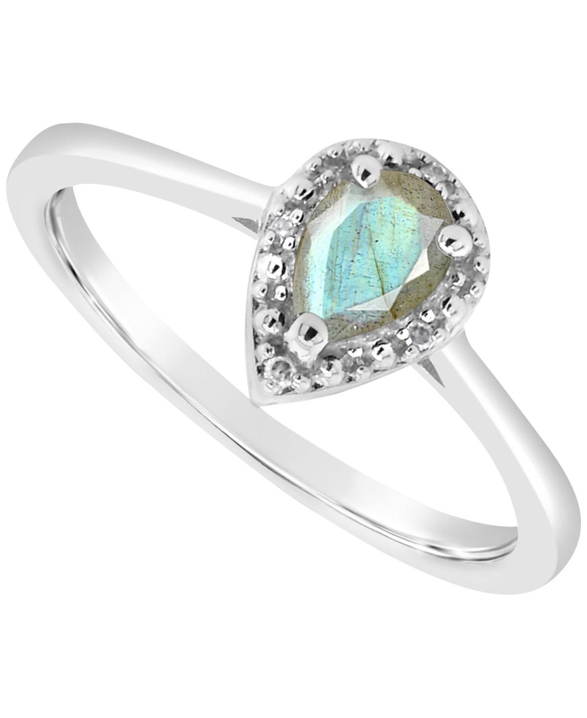 Celebration Gems Sterling Silver 6 mm x 4 mm Pear Shaped Stabilized Turquoise & Diamond Accent Halo Ring, Womens Product Image