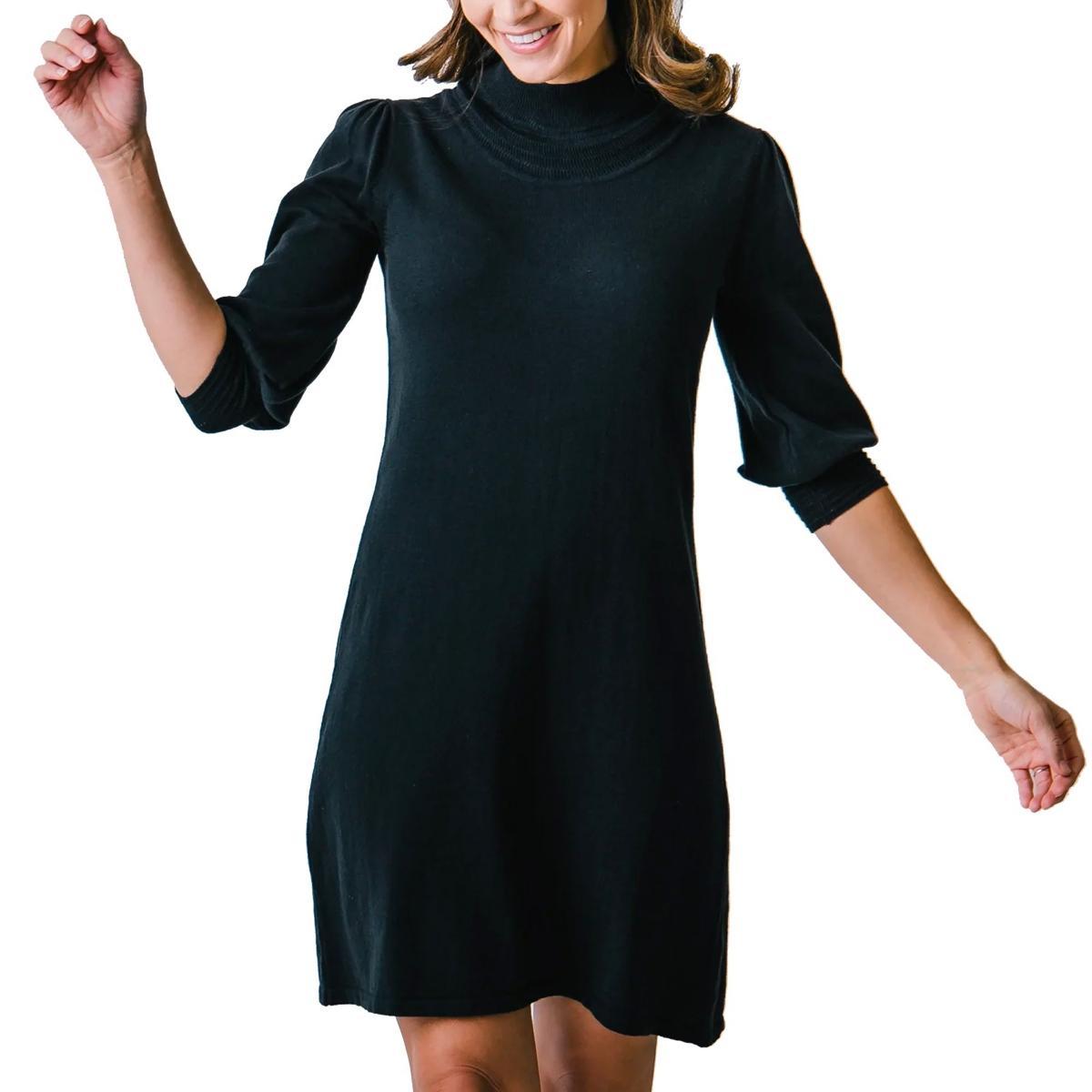 Hope & Henry Womens Long Puff Sleeve Mock Neck Sweater Dress Product Image