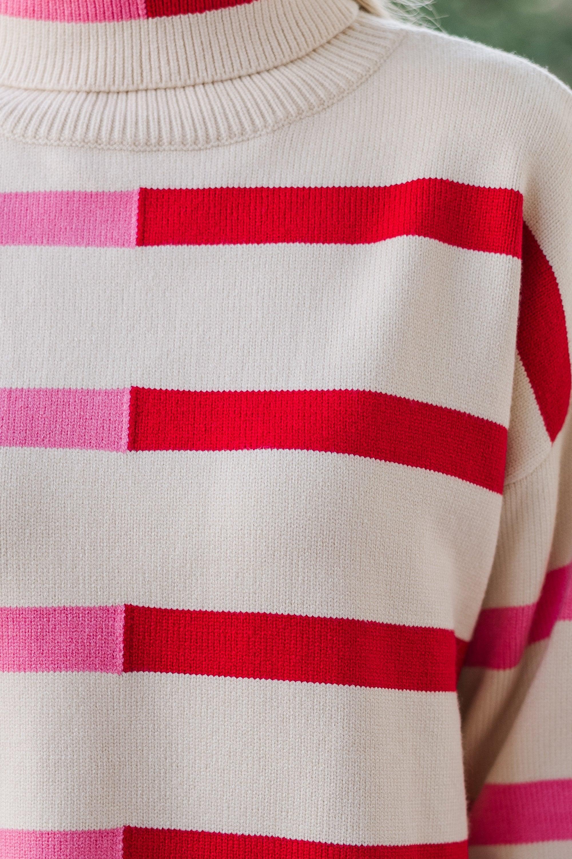 Have Your Fun Pink/Red Striped Turtleneck Sweater Female Product Image