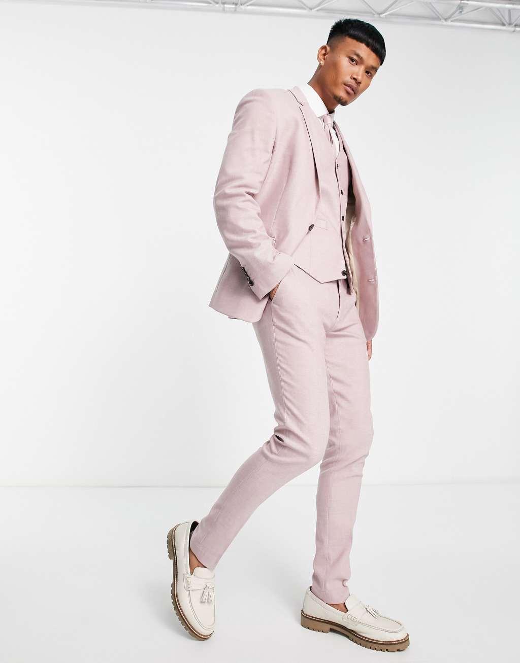 ASOS DESIGN smart oxford skinny suit jacket in dusky pink Product Image