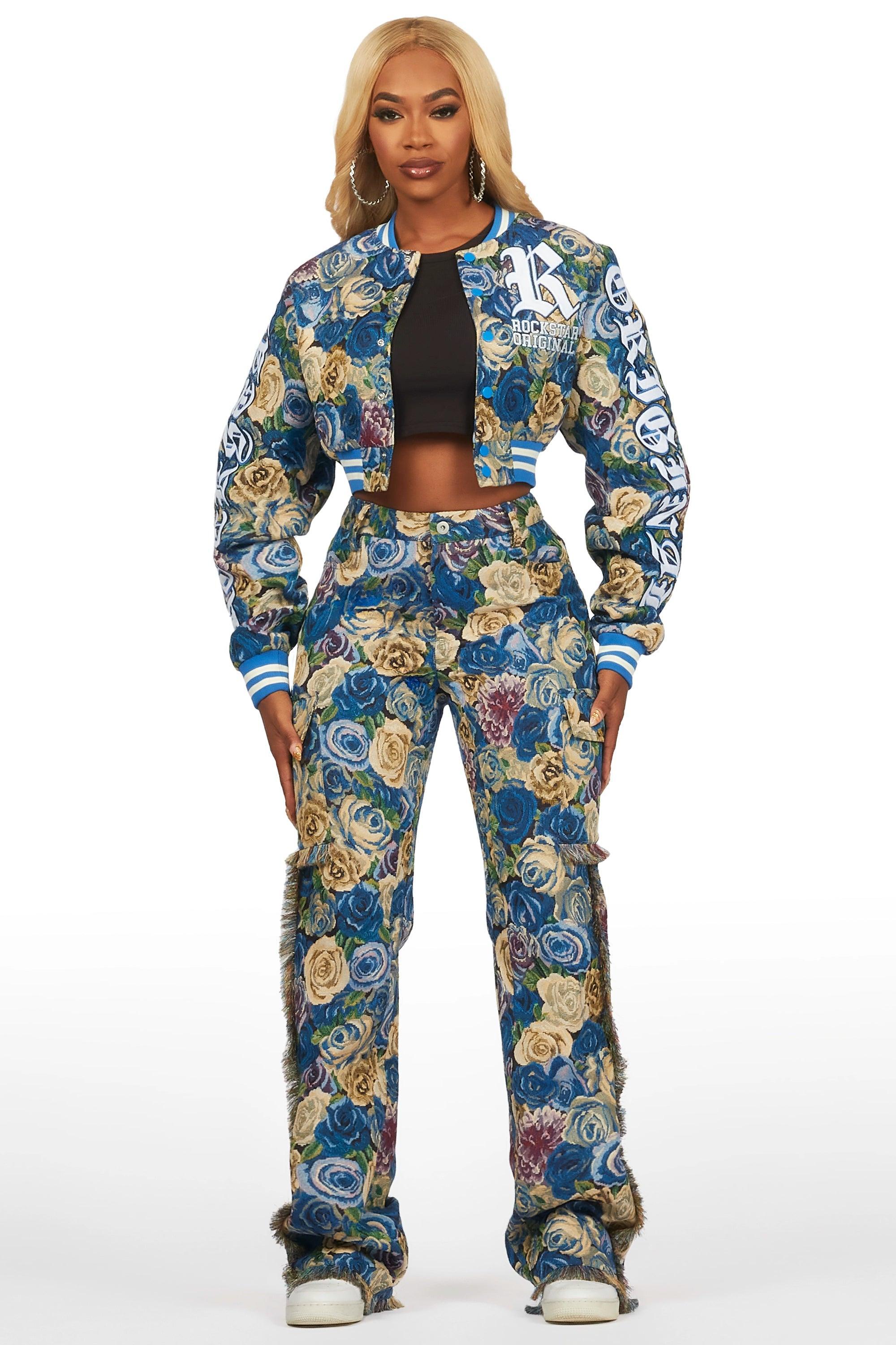 Darresha Blue Floral Tapestry Stacked Pant Female Product Image