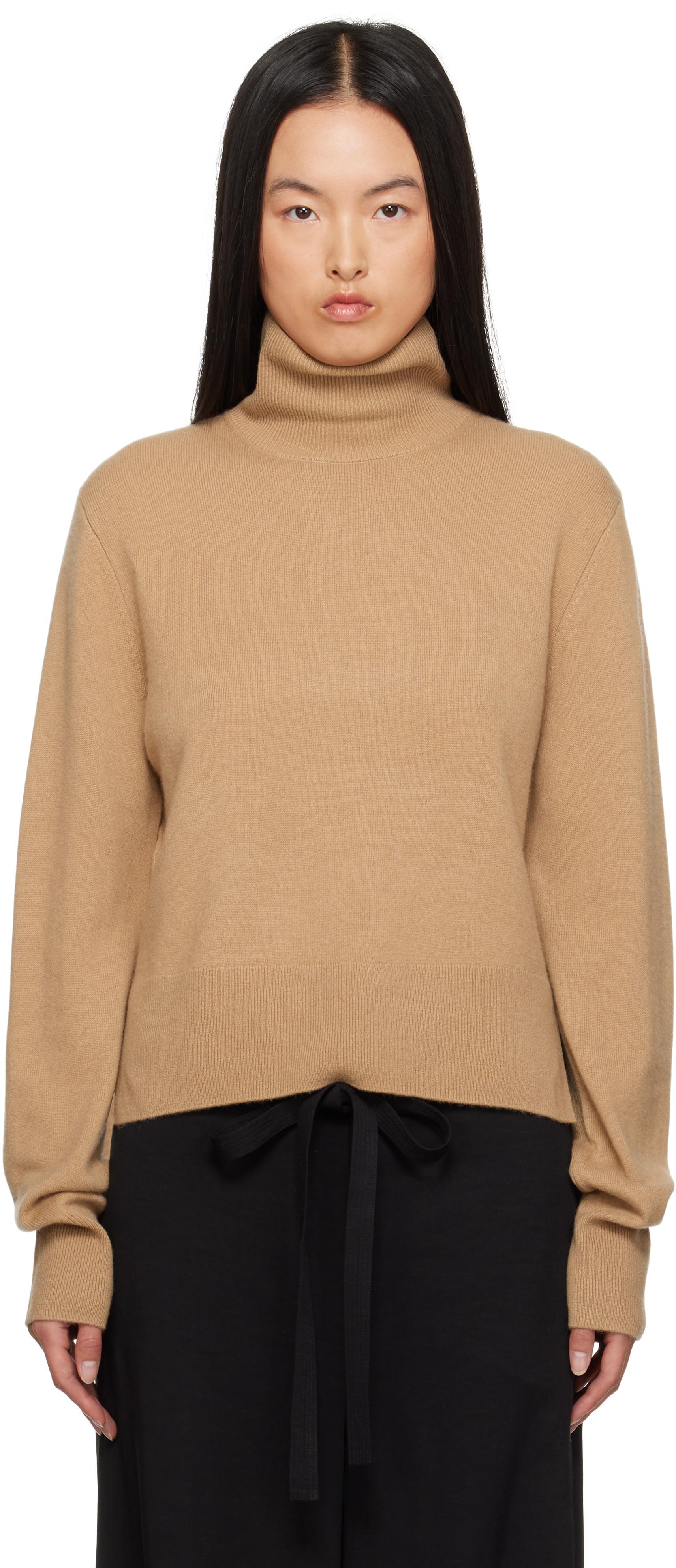 TOTÊME Turtleneck Cashmere Crop Sweater In Medium Brown Product Image