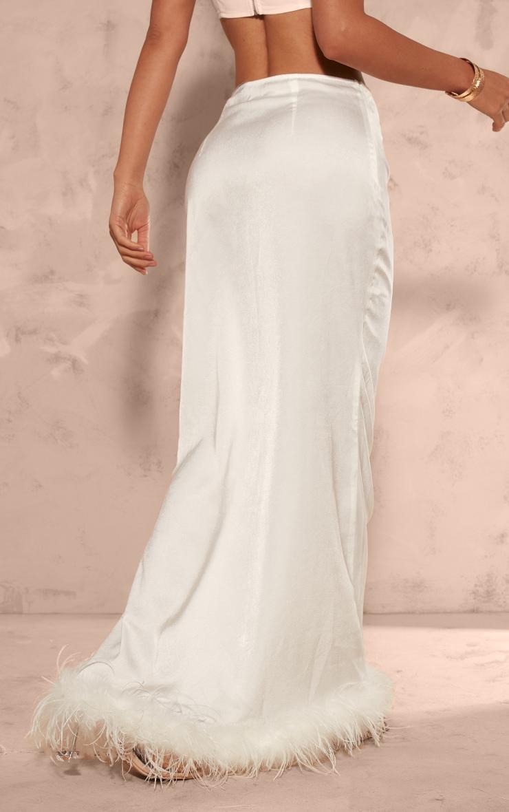 White Feather Trim Satin Maxi Skirt Product Image