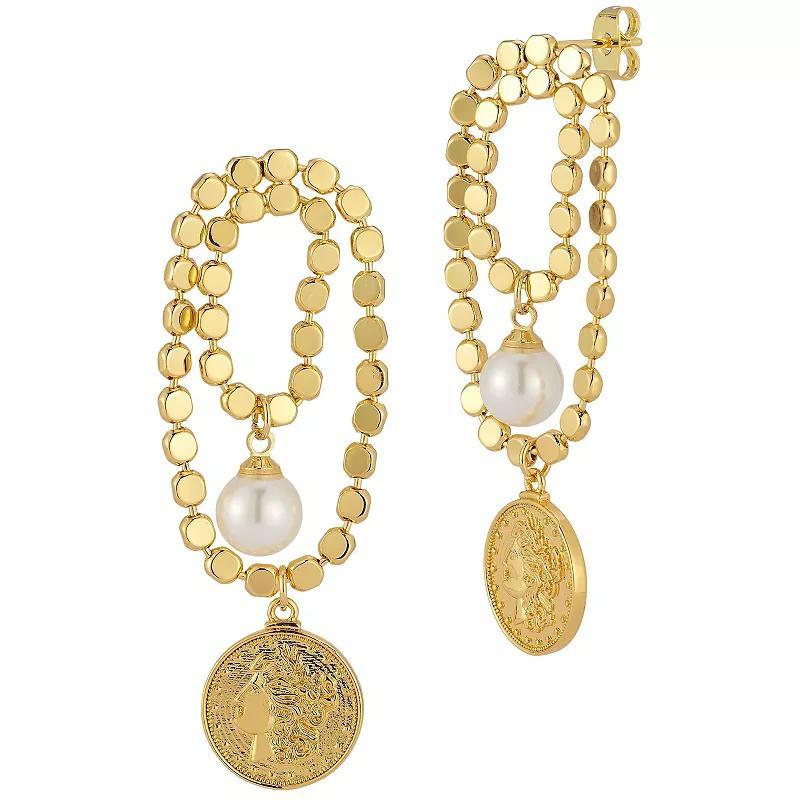 Freshwater Cultured Pearl Coin Statement Earrings, Womens, Gold Tone Product Image