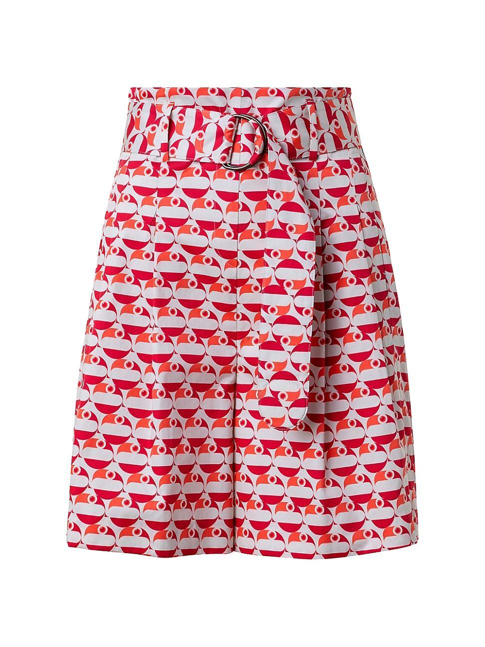 Akris punto Fiorellina Flamingo Dot Print Belted Cotton Bermuda Shorts Product Image