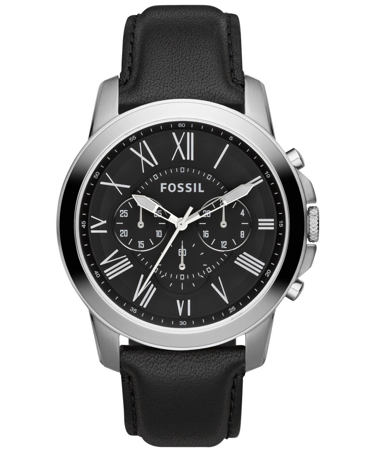 Fossil Mens Chronograph Grant Black Leather Strap Watch 44mm FS4812 Product Image