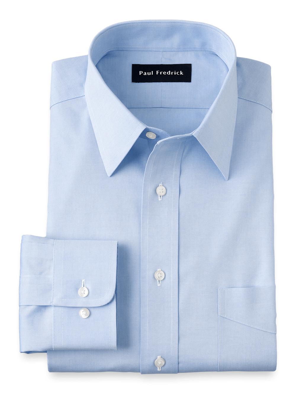 Non-Iron Cotton Pinpoint Solid Point Collar Dress Shirt - Blue Product Image