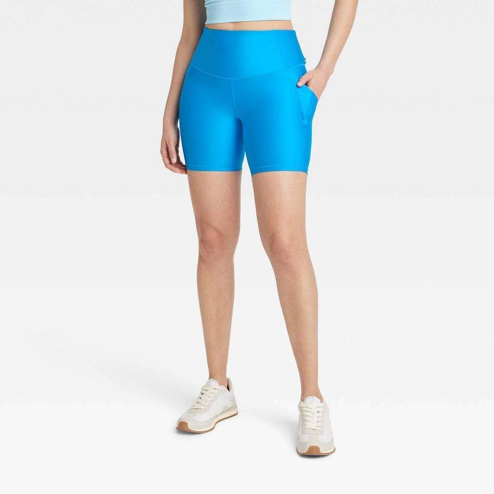 Womens Effortless Support High-Rise Pocketed Bike Shorts 6 - All In Motion Blue XL Product Image