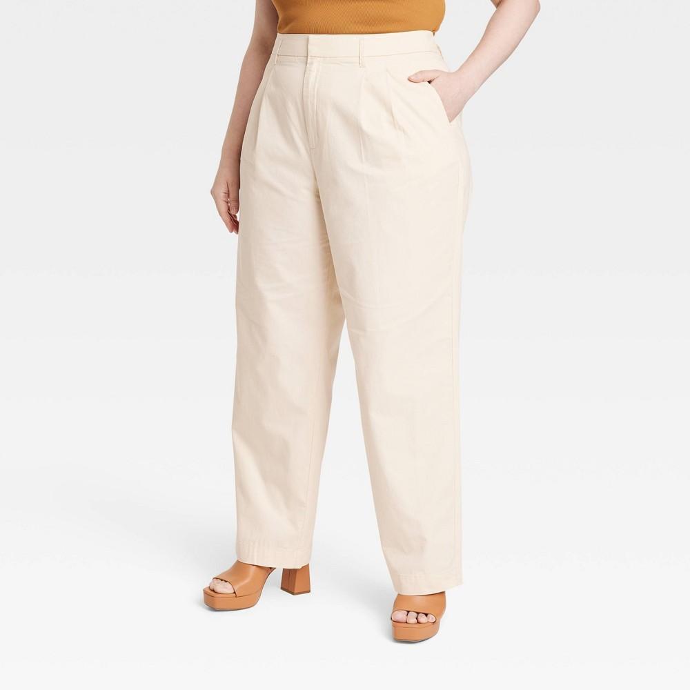 Womens High-Rise Pleat Front Straight Chino Pants - A New Day Cream 26 Product Image