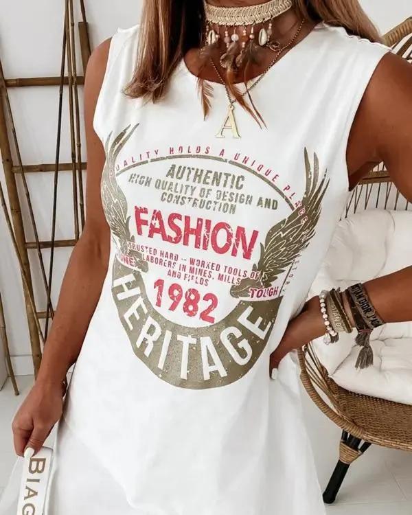 Olivia Mark – Letter Print Casual Tank Dress Product Image