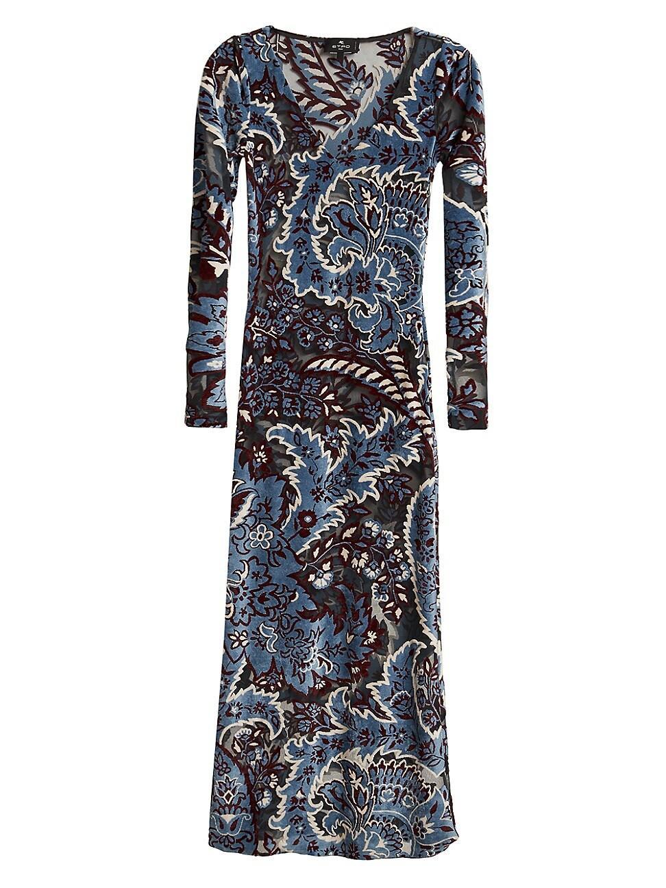 Womens Floral Velvet Mesh Maxi Dress Product Image