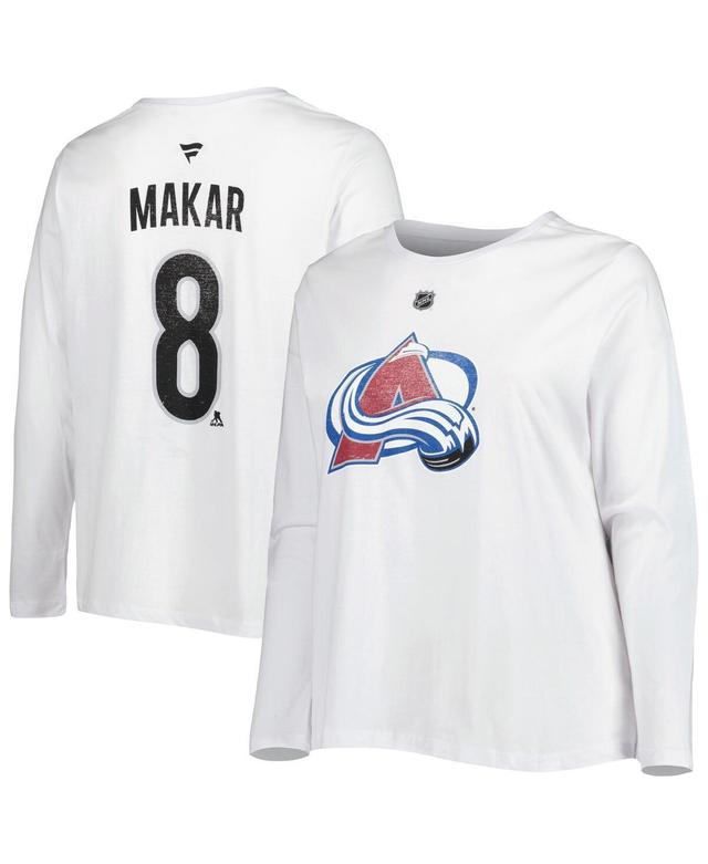 Womens Cale Makar White Colorado Avalanche Plus Size Name and Number Long Sleeve T-shirt Product Image