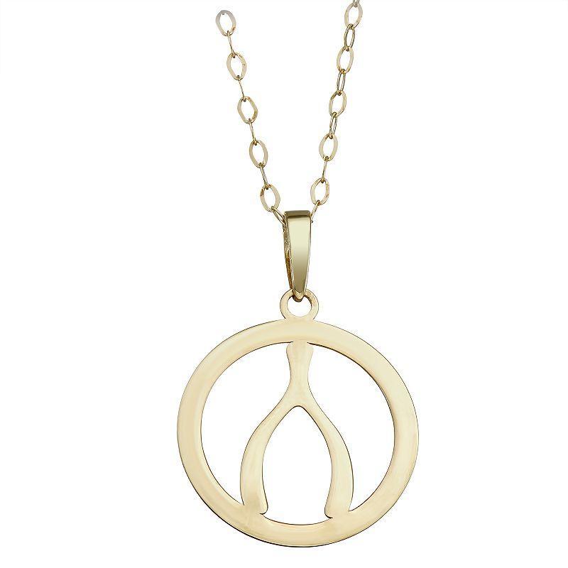 10k Gold Wishbone Disc Pendant Necklace, Womens Product Image