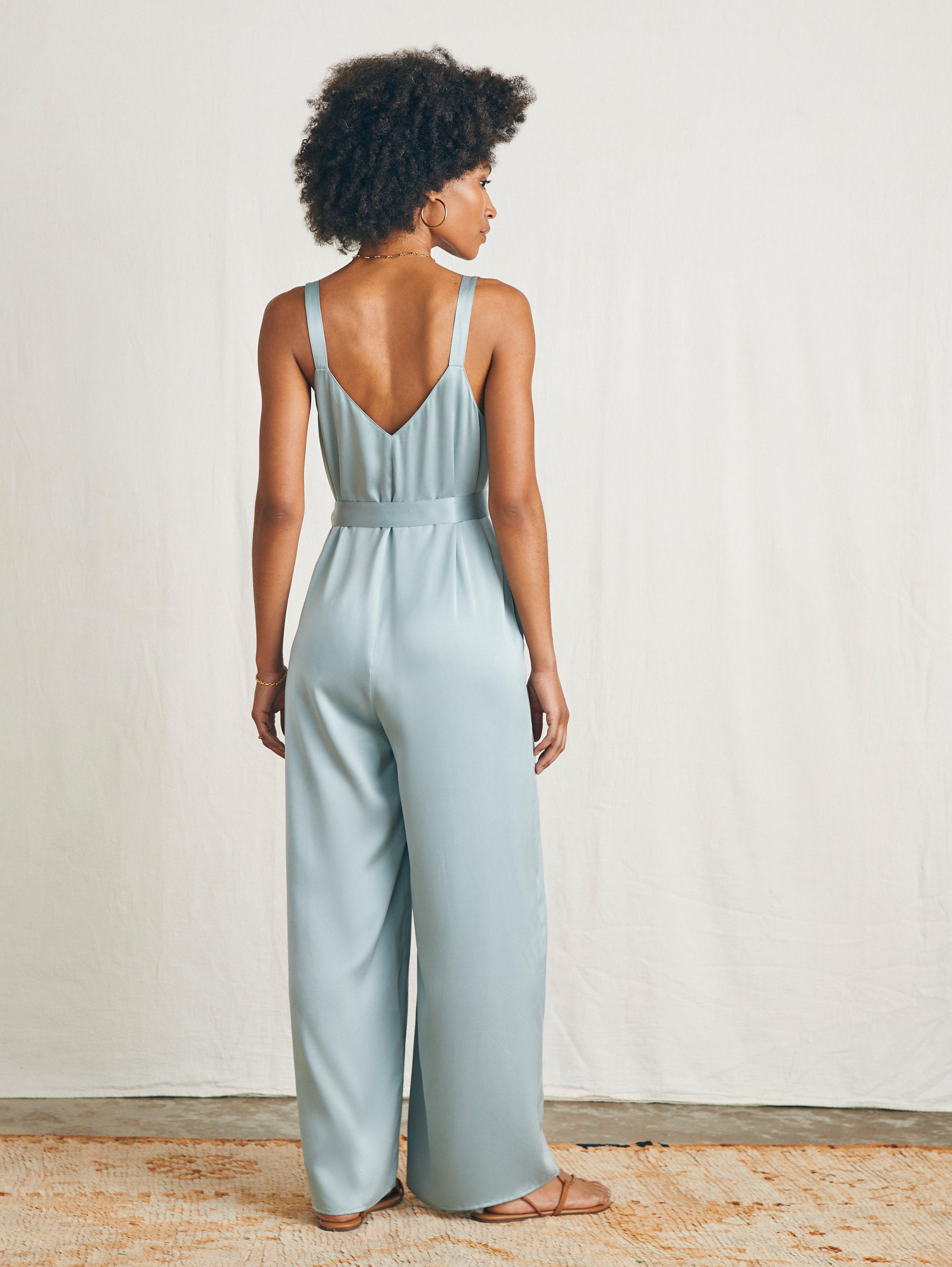 Sandwashed Silk Jumpsuit - Silver Blue Female Product Image