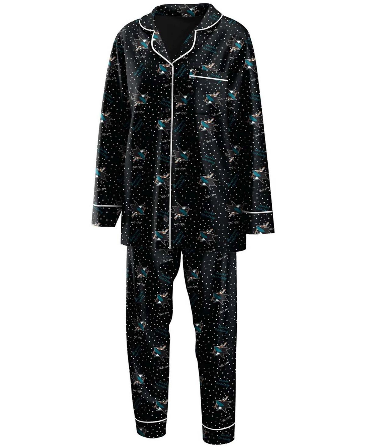 Womens WEAR by Erin Andrews Black San Jose Sharks Long Sleeve Button-Up Shirt & Pants Sleep Set Product Image