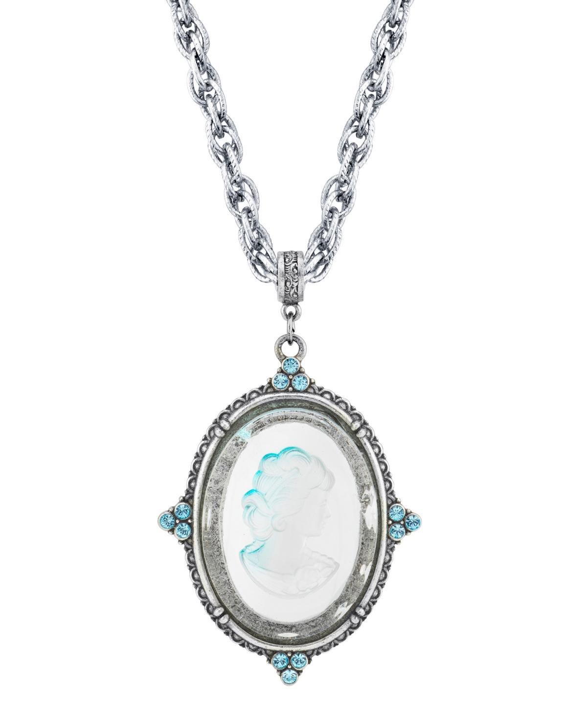 1928 Silver Tone Blue Intaglio Cameo Pendant Necklace, Womens Product Image