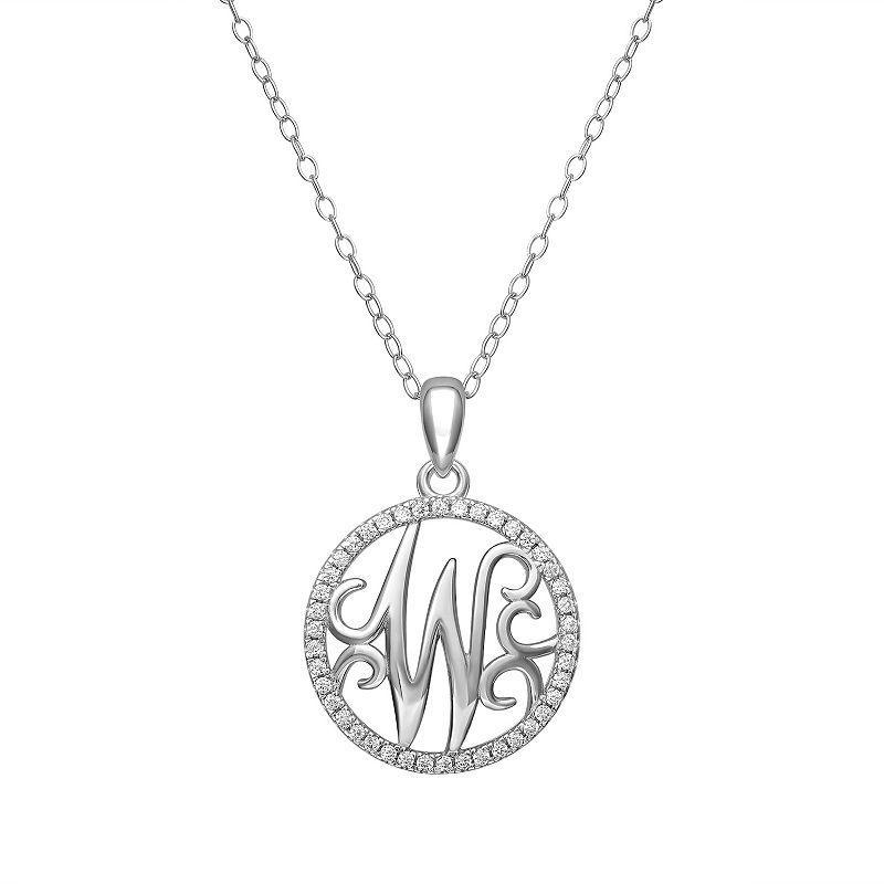 PRIMROSE Sterling Silver Cubic Zirconia Initial Pendant Necklace, Womens Grey Product Image