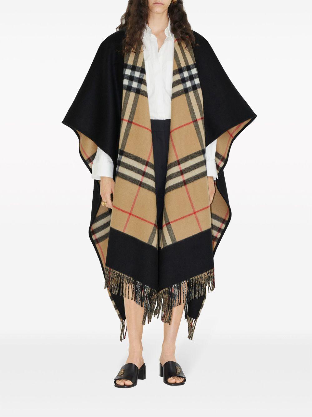 Vintage Check Pattern wool-cashmere cape Product Image