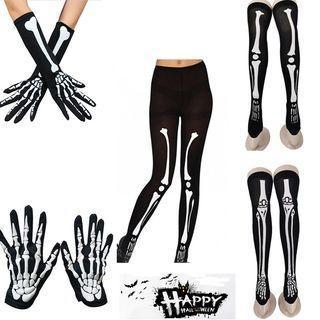 Halloween Skeleton Print Over-the-Knee Socks / Tights / Witch Hat / Gloves / Set Product Image