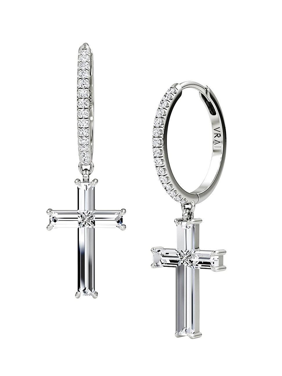 Womens Solitaire Cross Jewelry 14K White Gold & 1.8 0TCW Lab-Grown Diamond Drop Earrings Product Image