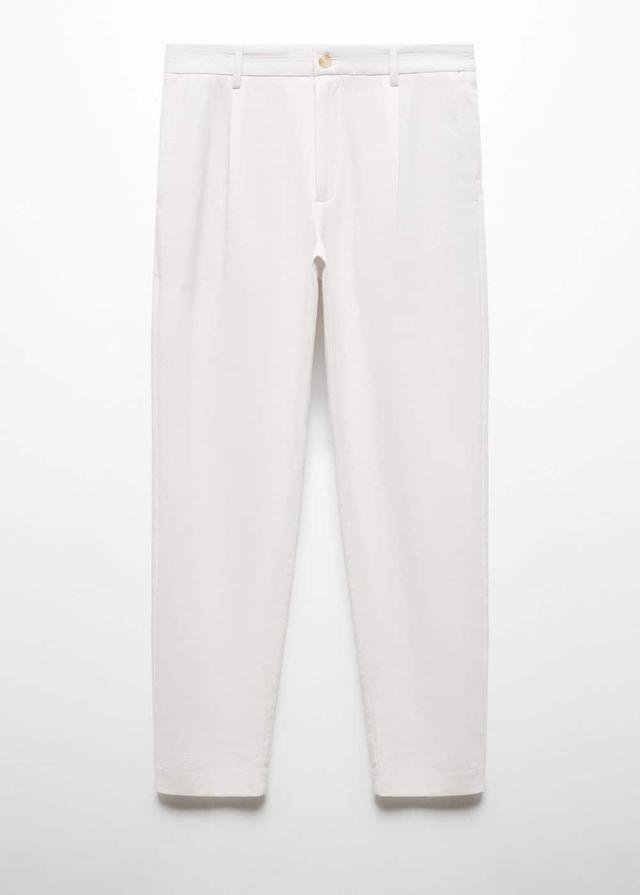 MANGO MAN - Embroidered pleated cotton trousers off whiteMen Product Image