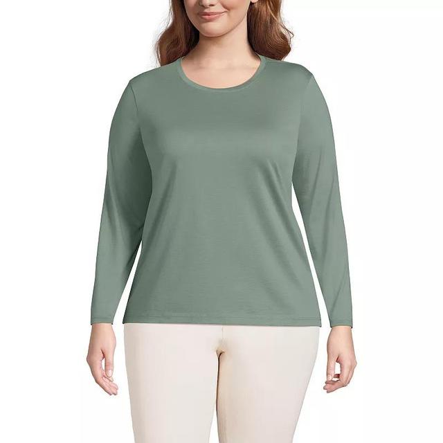 Plus Size Lands End Relaxed Supima Cotton Crewneck Tee, Womens Deep Green Product Image