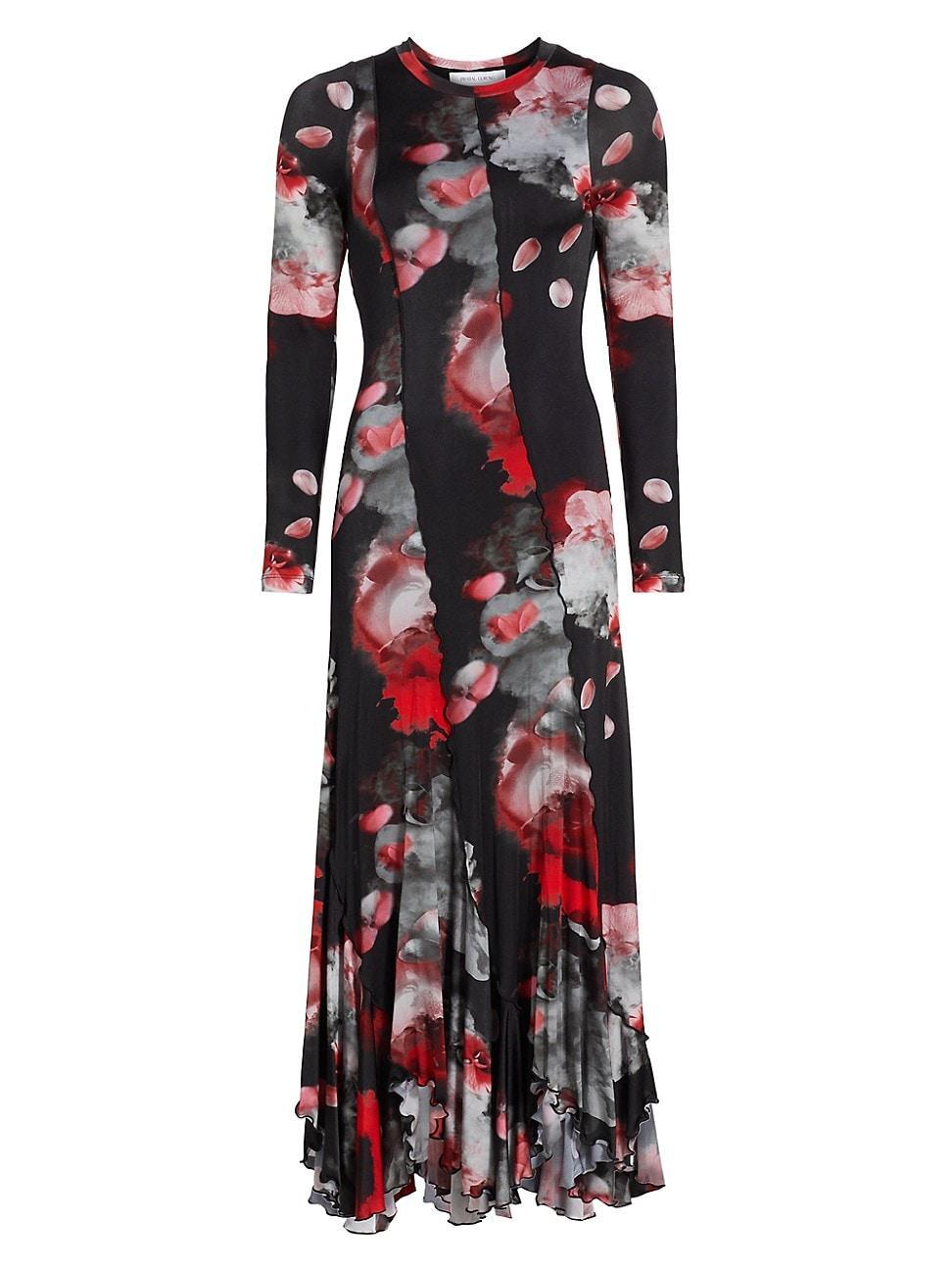 Womens Floral Long-Sleeve Midi-Dress Product Image