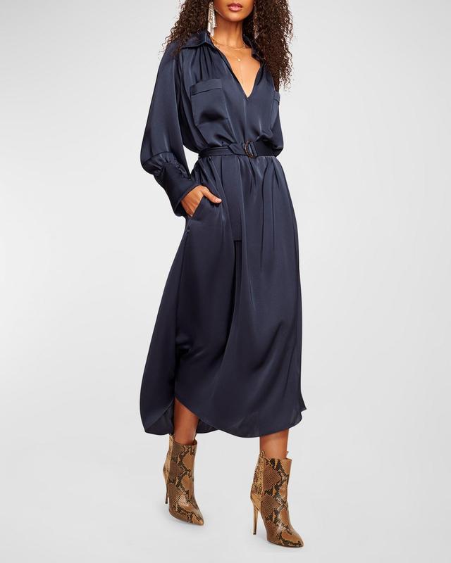 Cecilia Satin Midi Shirtdress Product Image