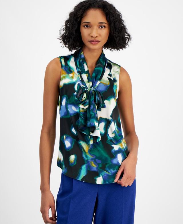 Bar Iii Womens Sleeveless Printed Tie-Neck Blouse, Created for Macys Product Image