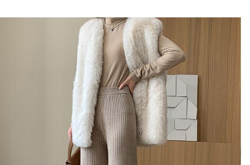 High Rise Button Hem Ribbed Wide Leg Knit Pants Product Image