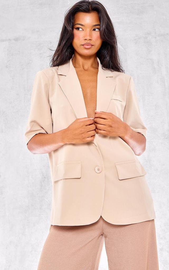 Beige Short Sleeve Oversized Blazer Product Image