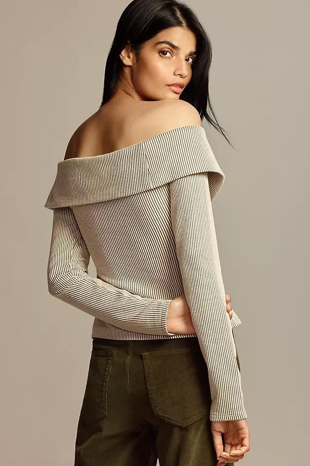 By Anthropologie Off-The-Shoulder Zip-Front Ribbed Top Product Image