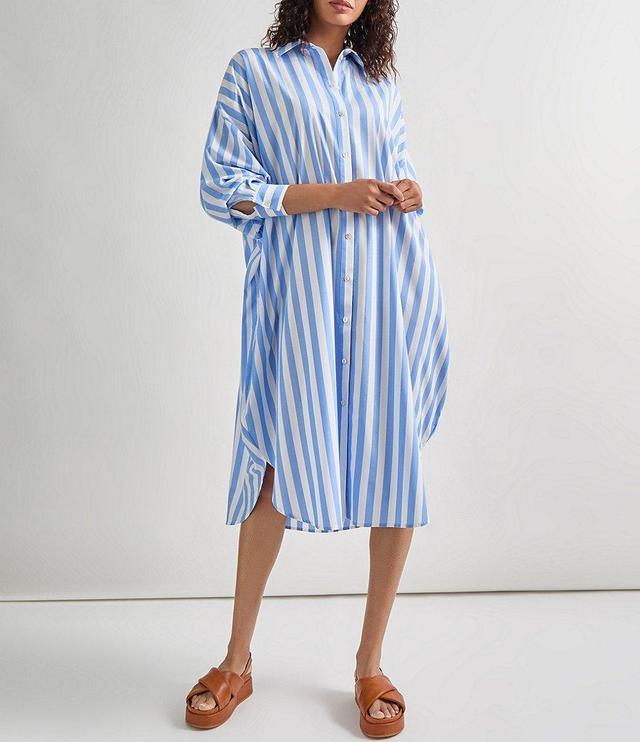 MISOOK Point Collar Long Sleeve Oversized Button Front Midi Shirt Dress Product Image